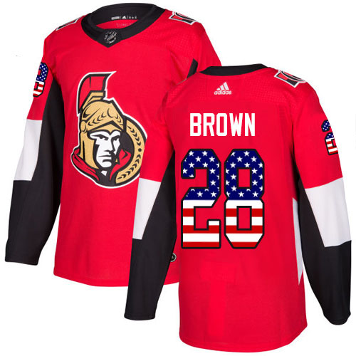 Adidas Ottawa Senators #28 Connor Brown Red Home Authentic USA Flag Stitched Youth NHL Jersey